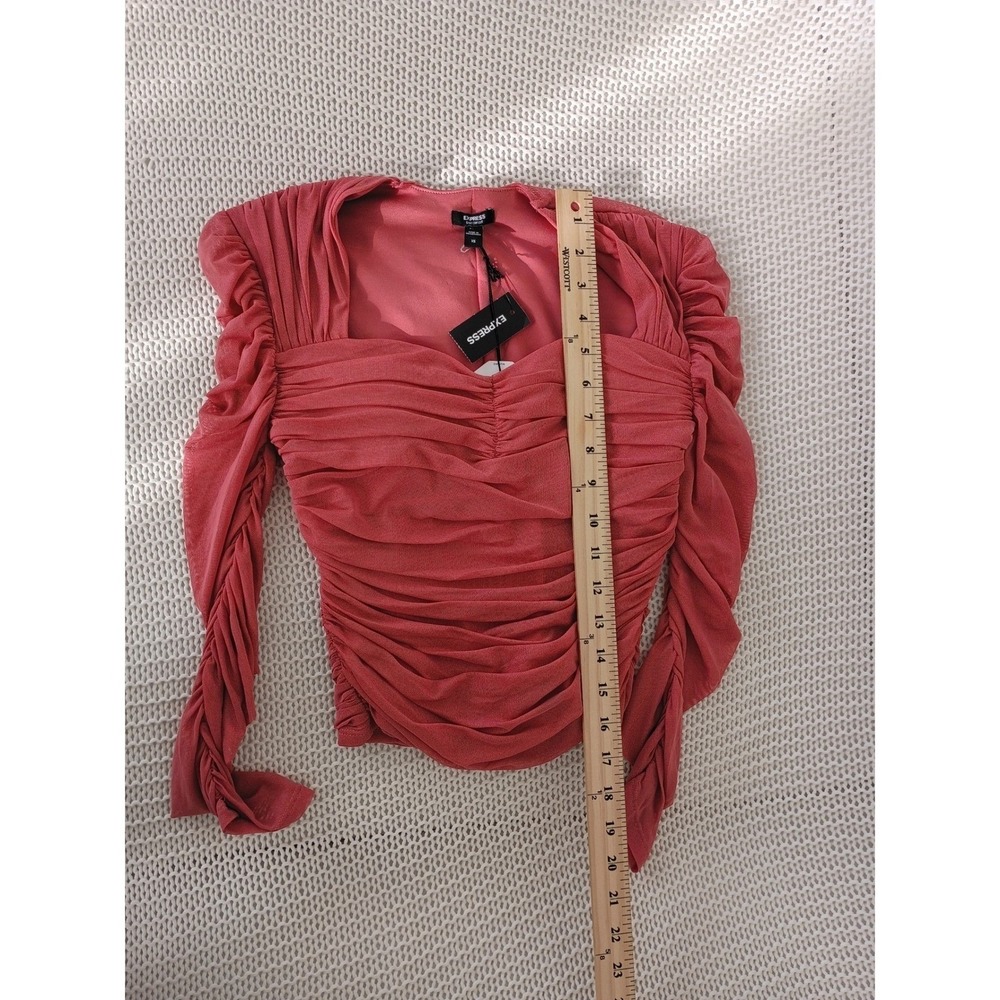 Express Body Contour Ruched Mesh Sweetheart Top Dark Rose Pink XS NWT - Picture 2 of 11
